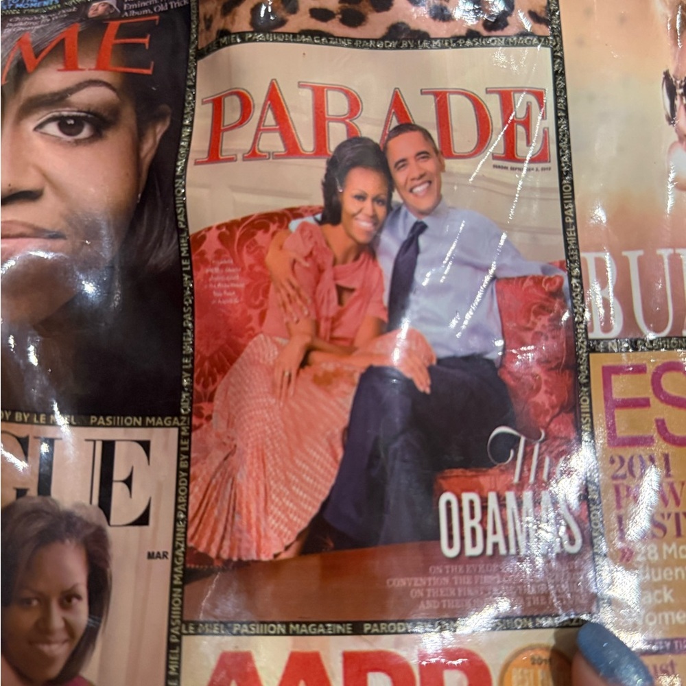 Multicolor Michelle Obama Magazine Print Tote Bag - Picture 5 of 6